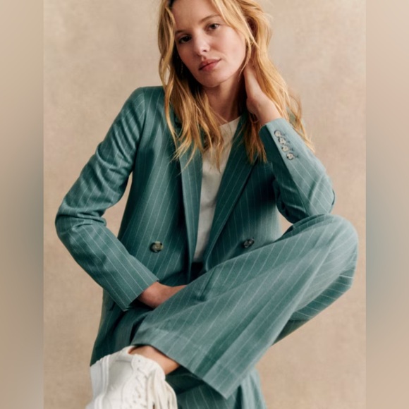 Sezane Teal Pinstripe Suit - Christie Jacket/Rodrigo Pants - Picture 1 of 15